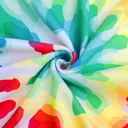 Violet Mist Round Beach Towel Tie Dye Round Beach Blanket Oversized Microfiber Blanket Extra Large Absorbent Fast Dry Sand Free Swim Pool Travel Yoga 60 inch Circle Towel with Tassels - color: Colorful Rainbow