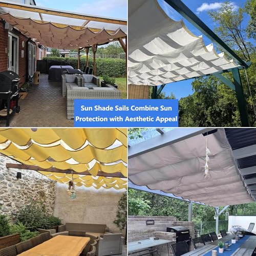 Sun Shade Sail Retractable Wave Waterproof 3' x 5' Shade Cloth Waterproof Outdoor Garden Patio Pergola Sunscreen Awning Canopy 95% UV Block with Rope for Yard Deck Lawn Carport Sand