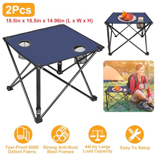 iMounTEK 2 PC Folding Camping Table with 2 Cup Holder, Portable Lightweight Picnic Table, Compact Travel Desk w/Carry Bag for Outdoor, Beach, Camping, Hiking - color: Navyblue, size: 2PC