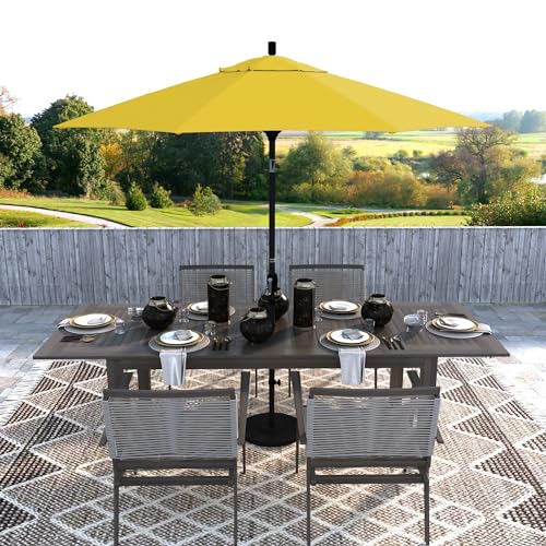 California Umbrella 9' Round Aluminum Market Umbrella, Crank Lift, Push Button Tilt, Black Pole, Lemon Olefin - color: Lemon