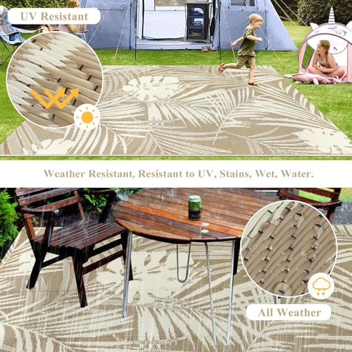 famibay Waterproof Outdoor Rug 6x9 Reversible Plastic Patio Rug All Weather Outdoor Carpet for Patio Lightweight UV-Resistant Portable Outdoor Camping Rug RV Mats for Outside - color: Brown & Beige, size: 6' x 9'