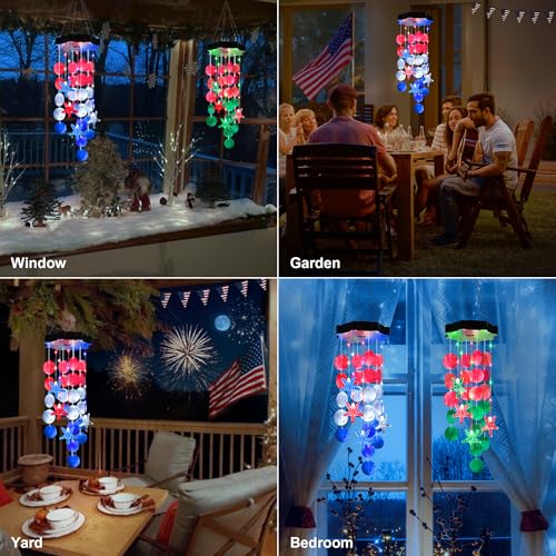 Solar Shell Gift for Mom Grandma Girls, Christmas Red White Blue Solar Wind Chimes for Outside, Christmas Decorative Mobile Lights for Garden, Yard, Patio, Window, Party, Outdoor Decorations - color: Red White Blue