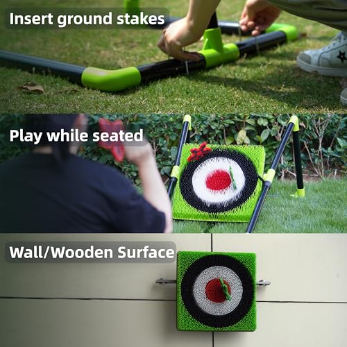 BunnyBoo Family Axe Throwing Game for Backyard Fun - color: green, size: 17" Bristle Target