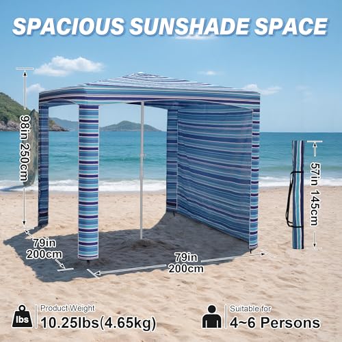 Beach Cabana-6.6x6.6’Beach Canopy with Side Wall,Portable Umbrella Tent with Sand Pockets for Family & Friends,Easy Up Beach Sun Shelter for Outdoor Patios,Backyards,and Camping,Stripe - style: Stripe