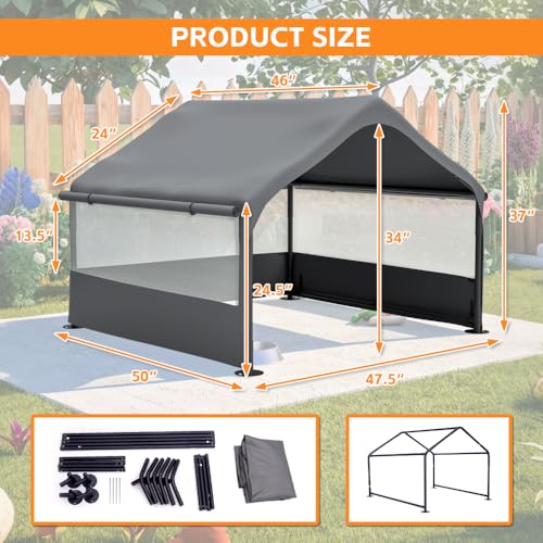 Portable Outdoor Dog Shade Shelter – Lightweight Water-Resistant Pet Tent for Backyard, Patio, Garden & Travel Use (Gray + Metal-1) - color: Gray + Metal-1