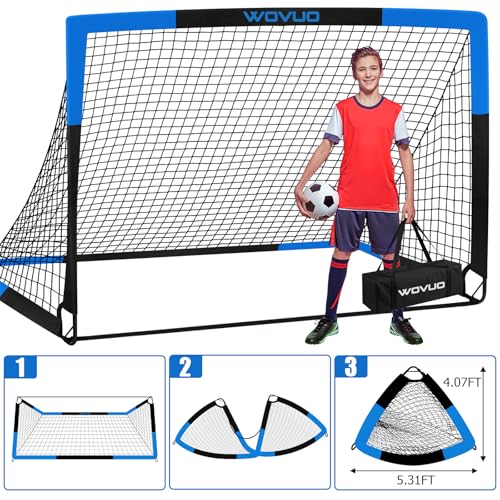Kids Soccer Goals for Backyard Set of 2, 6x4 ft Portable Toddler Soccer Goal Training Equipment with Soccer Target, Ball, Cones, Soccer Net for Kids Age 3-5 6-8 8-12 10-12-14 Outdoor Sports Games Gift - color: Black Blue