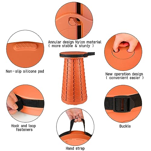 Portable & Lightweight Foldable Camping Chair for Adults, Heavy Duty Folding Stool with Adjustable Shoulder Strap, Perfect for Picnic, Beach, Backyard, and Sporting Events, Max Weight 400lbs - color: Orange