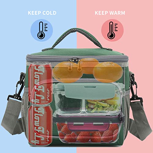FlowFly Insulated Reusable Lunch Bag Adult Large Lunch Box for Women and Men with Adjustable Shoulder Strap,Front Zipper Pocket and Dual Large Mesh Side Pockets,ArmyGreen - color: ArmyGreen