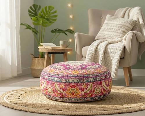 Mandala Life ART Boho Floor Cushion Cover Purple Round Purple Pillow Case Moroccan Décorative Pouf Perfect for Living Room, Bedroom, Nursary or Children Room Pouf BeanBag Stool Cotton 24x8 Unstuffed - color: Purple