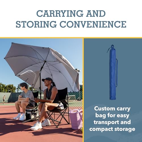 Sport-Brella Premiere UPF 50+ Umbrella Shelter with Patented Side Panels and Tilt Mechanism, Heavy-Duty 1.25 Inch Center Pole, Auger Anchor for Sand and Grass - color: Bright Blue, style: REG