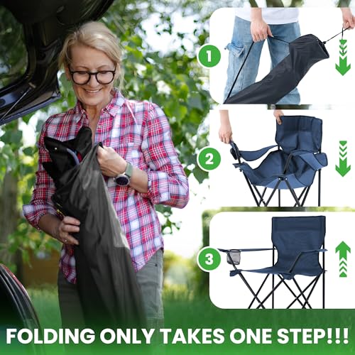 2 Pack Portable Camping Chairs Folding Lawn Chair Outdoor Lightweight Beach Chair with Cup Holder & Carry Bag for Outside Sports, Fishing, Hiking, Travel, Picnic, Backyard (Navy) - color: Navy, size: 2pack