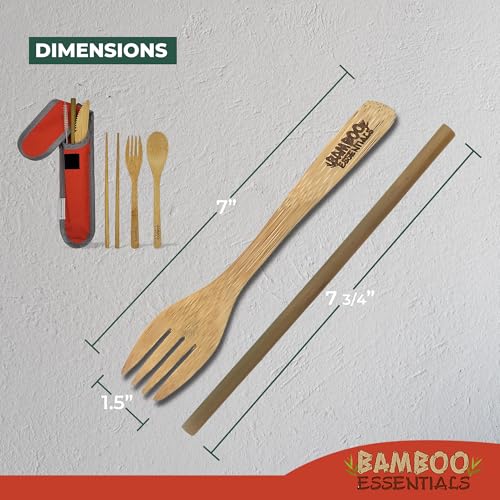 Travel Utensils with Case Set Fork, Knife, Spoon, Chopsticks, Straw, Straw-cleaning brush, Travel Pouch and Carabiner, Excellent For Everyday Use! ((1Set) Sunset Red) - color: Sunset Red, size: 1 Set