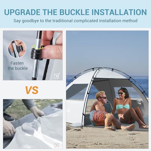 Elegear CumbreX™ Beach Tent Sun Shelter with Canopy, 4-5 Person Pop Up Beach Tent, Easy Setup UPF 50+ UV Protection Portable Lightweight Double Silver Coating Cabana Sun Shade Shelter - Silver - color: Silver, size: 4-5 Person