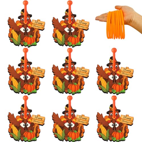 8 PACK Thanksgiving Turkey Ring Toss Game Include 8 Wooden Turkey Target Stands with 8 Plastic Rings Happy Thanksgiving Turkey Toss Game for Girl Boy Adults Fall Family School Party Supplies