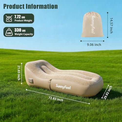 SUNNYFEEL Inflatable Lounge Chair with Built-in Pump, Heavy Duty PVC Flocked Inflatable Sofa for Adults, Portable Air Lounger for Camping, Beach, Home & Outdoor,Beige - color: Beige