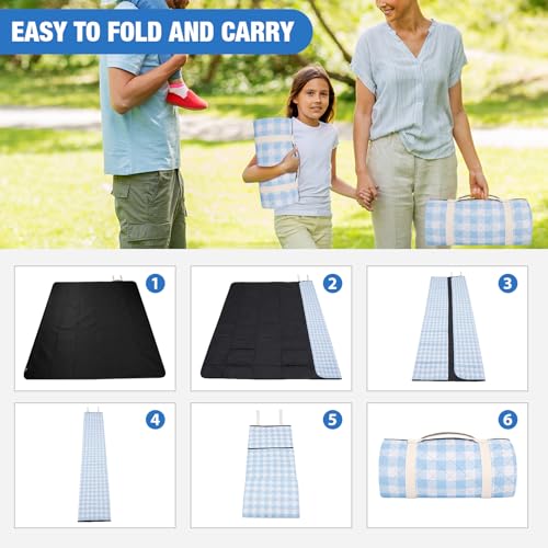 G GOOD GAIN Picnic Blankets Outdoor Extra Large - 80"x80" Portable Waterproof Picnic Blanket, Machine Washable 3-Layer Foldable Park Mat with Sandproof Backing for Grass, Hiking, Travel (Sky Blue) - color: Skyblue