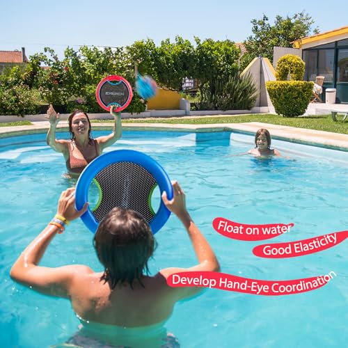 Trampoline Paddle Ball Set with 2 Bouncy Paddles & 2 Balls - Soft Foam Design for Kids Play Indoor Outdoor Beach Backyard Lawn - Great Gift Idea for Boys & Girls - color: Foan Blue Red, size: 2 Paddles 2 Balls