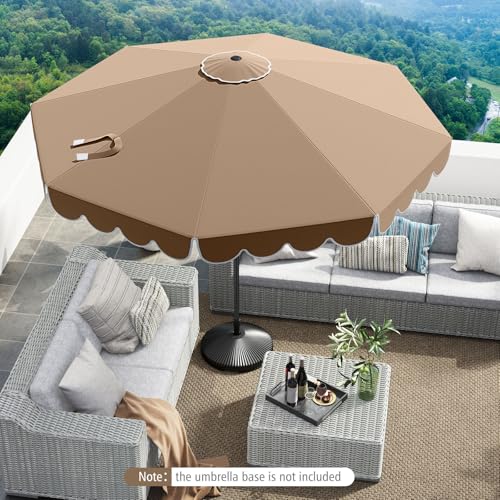 Tangkula 10 FT Patio Umbrella, 2-Tiers Scalloped Outdoor Table Market Umbrella with Tilt Adjustment, Crank, 8 Sturdy Ribs for Pool, Deck, Backyard (Coffee) - color: Coffee, size: 10Ft