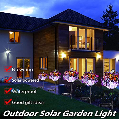Weepong Outdoor Solar Lights 2 Pack, Solar Garden Lights with 18 Butterflies Decoration Outdoor Lamps, Waterproof Butterfly Flower Lights for Patio Yard Lawn Garden Decor, Gifts for Mom Women