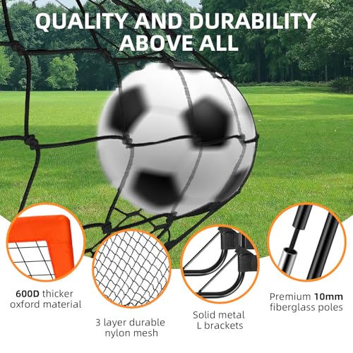 Soccer Goal, Soccer Goals for Backyard, 6x4ft Portable Pop Up Soccer Net Set, Soccer Training Equipment with Soccer Ball, Ladder and Cones - color: Orange