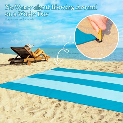 Beach Blanket Waterproof Sandproof 1-7 Adult Oversized 78 '' × 81 '' Lightweight Durable Compact Sand Free Extra Large Beach Mat for Travel Camping Hiking Picnic Blanket - color: 2cyan, size: 78“x81”