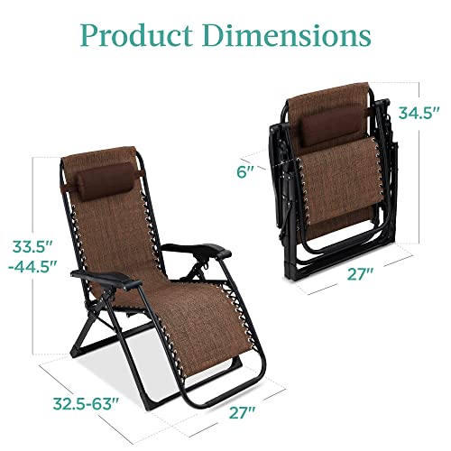 Best Choice Products Oversized Zero Gravity Chair, Folding Outdoor Patio Recliner, XL Anti Gravity Lounger w/Removable Cushion, Cup Holder, Side Tray, 350lb Capacity - Woodland Brown - color: Woodland Brown
