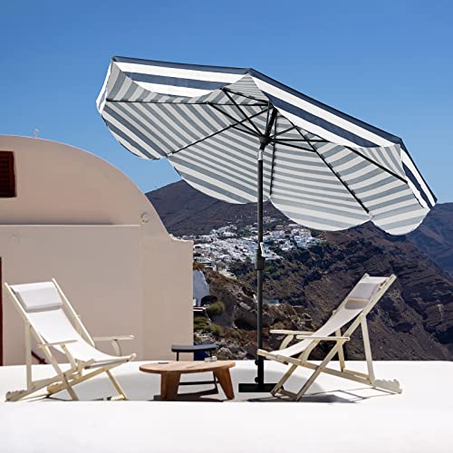 Tempera 9ft Scalloped Patio Umbrellas Outdoor Table Umbrellas with Fade Resistant Canopy, 8 Sturdy Rids, Elegant Vintage Umbrellas for Lawn, Pool, Deck, Balcony - color: Blue White Stripe, size: 9 FT