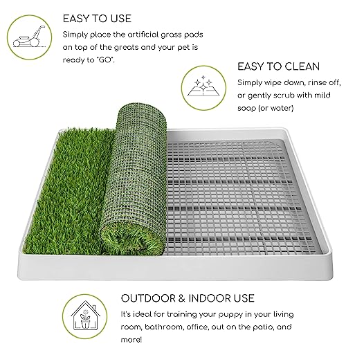 SunTurf Dog Grass Pad with Tray, Dog Litter Box, Porch Potty for Puppy Pee Training, Indoor Portable Fake Grass Pee Pad System, Artificial Grass + Pee Pad Holder