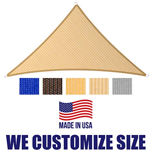 5' x 7' x 9' Beige Sun Shade Sail Triangle Canopy, 95% UV Blockage Awning Shelter Fabric Cloth Screen for Patio Outdoor Backyard - Heavy Duty Commercial Grade (Custom Size - Made in USA) - color: Beige, size: 5' x 7' x 9'
