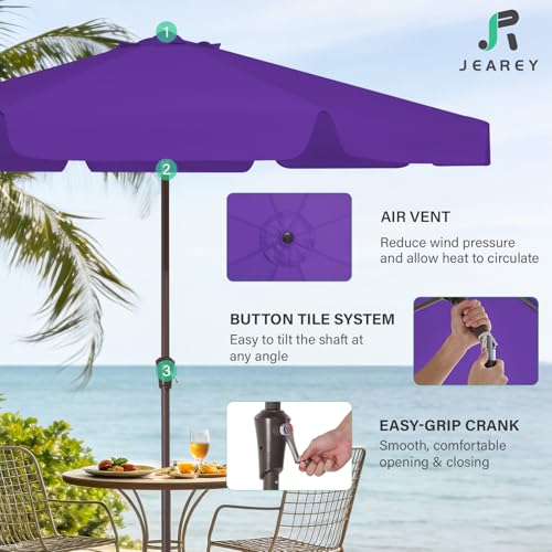 JEAREY 9 FT Patio Umbrella Outdoor, Table Umbrellas Market Umbrella w/Push Button Tilt/Crank, 8 Sturdy Ribs(Dark Purple) - color: Dark Purple