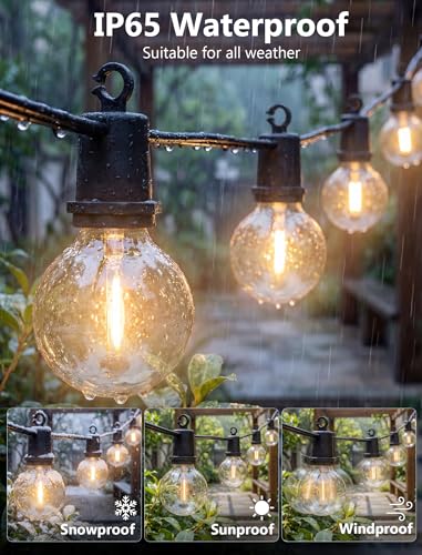 100FT LED Outdoor String Lights, 52 G40 Bulbs Shatterproof Patio Lights, IP44 Waterproof Hanging Patio Lights, Connectable Warm White Outdoor Lights for Outside Backyard Balcony Porch Home Decor - color: Black, size: 100ft