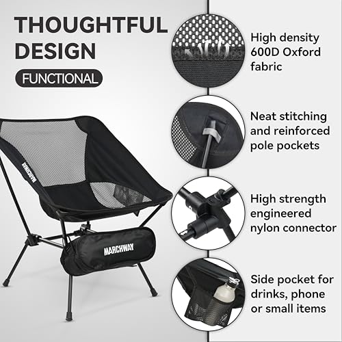 MARCHWAY Ultralight Folding Camping Chair, Heavy Duty Portable Compact for Outdoor Camp, Travel, Beach, Picnic, Festival, Hiking, Lightweight Backpacking (Black) - color: Black