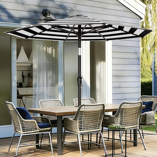 AreShark 9 FT Patio Umbrella for Outdoor, Outdoor Table Umbrella with Push Button Tilt and Crank, Outdoor Patio Umbrellas with 8 Sturdy Ribs for Market, Garden, Pool (Black & White Stripe) - color: Black & White Stripe, size: 9ft