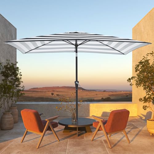 JEAREY 6.5x10 ft Rectangular Patio Umbrellas Rectangle Outdoor Umbrella with Push Button Tilt and Crank, Market Table Umbrella 6 Sturdy Ribs UV Protection for Poolside Garden Backyard Deck, Black-White Stripe - color: Black-White Stripe