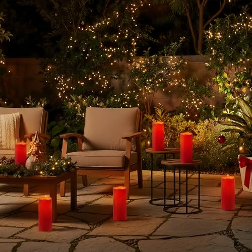 Homemory 4"x10" Burgundy Flameless Candles, Red Candles, Outdoor Waterproof Flameless Candles with Remote and Timers, Battery Operated LED Pillar Candles, Christmas Decor, Won't Melt Plastic, Set of 2 - color: Red, size: 4"x 10"