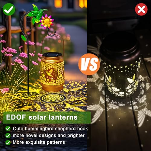Mothers Day Gifts Solar Lanterns Outdoor Waterproof Hummingbird with Shepherd Hook,Hummingbird Garden Decor Birthday Gifts for Women Mom,Hanging Solar Lights Metal Bird Decorative for Yard,Patio,Porch - style: solar hummingbird sunflower lanterns