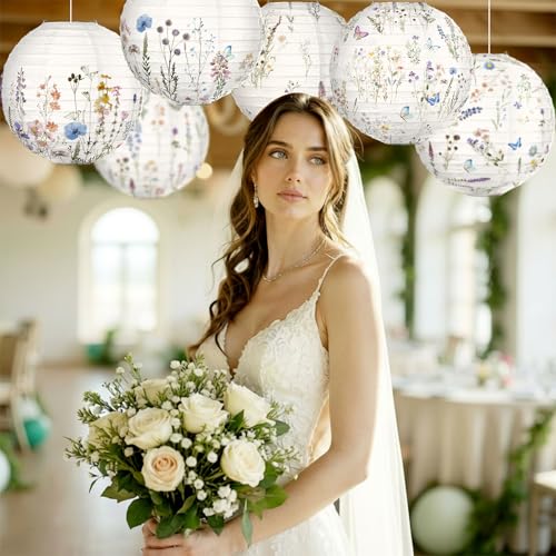 Rossesay 12 Pcs Multicolored Wildflowers Paper Lantern 8 Inch Spring Floral Hanging Lantern Indoor Outdoor Decorative Round Hanging Decor Ornaments for Holiday Xmas Party Baby Shower Birthday - color: Multicolored, size: Wildflowers