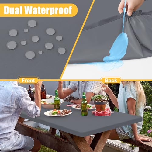 Rectangle Table Cloth, Waterproof Elastic Fitted Tablecloth for 4 Foot Folding Tables, Washable Polyester Tablecloths for Picnic, Camping, Outdoor (Grey, 30"x48") - color: Grey, size: 48" x 30" (Rectangular)