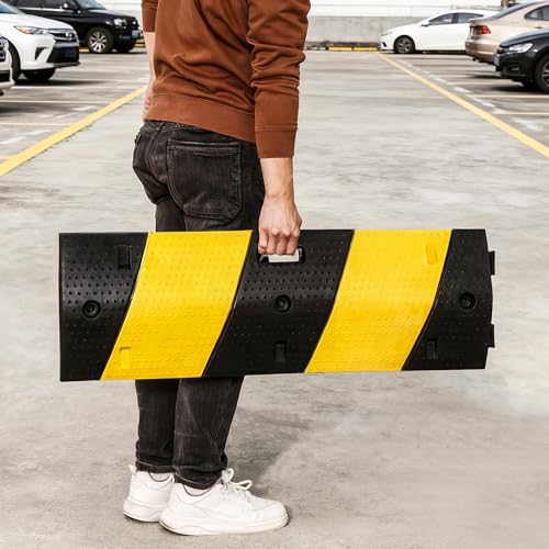 Speed Bumps for Asphalt Fold Rubber Speed Humps with Yellow Targets for Gravel Driveway Concrete Road, 1 Pack - color: Black and Yellow
