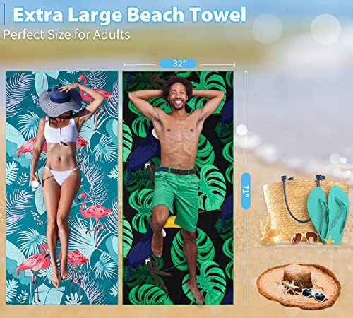 2 Pack Lightweight Thin Beach Towel Oversized 71"x32" Big Extra Large Microfiber Sand Free Towels for Adult Quick Dry Travel Camping Beach Accessories Vacation Essential Gift Flamingo Toucan - color: 2 Pack Flamingo Toucan