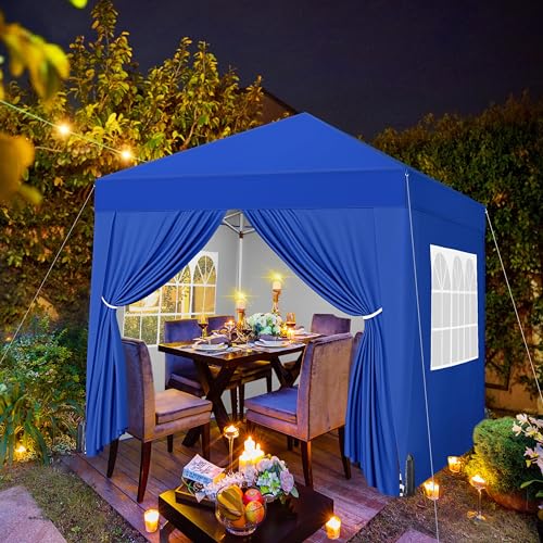Yaheetech 8x8 Pop Up Canopy with 4 Removable Sidewalls, Portable Enclosed Instant Tent, Waterproof Outdoor Tent, Beach Sun Shelter with 4 Sandbags, 8 Stakes & 4 Ropes, Blue - color: Blue, size: 8x8