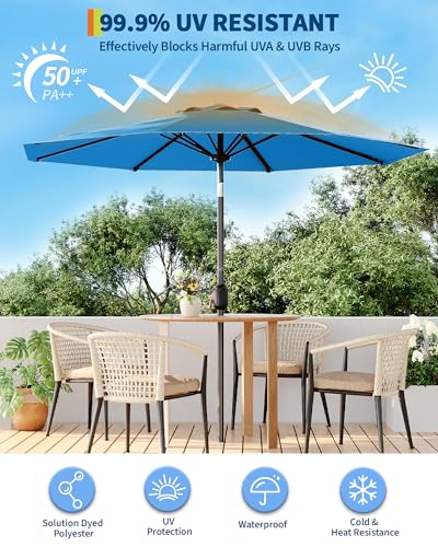 GarveeLife Outdoor Patio Umbrella, Table Market Umbrella with Push Button Tilt and Crank, 8 Sturdy Ribs UV Protection Waterproof for Garden, Deck, Backyard, Pool - color: Sky Blue, size: 9ft