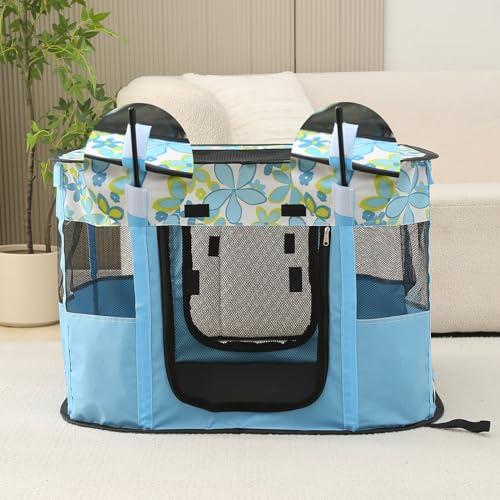 Foldable Pet Playpen, cat playpen, Puppy Play Pen for Indoors (Medium, Blue)
