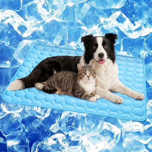 SISROL Cooling Mat for Dogs & Cats, Q-Max>0.4 Chill Fiber Pet Cooling Pad, Washable Non-Slip Non-Toxic Portable Cooling Bed for Small Medium Large Pets, Indoor & Outdoor Use - size: Large (40"x28")