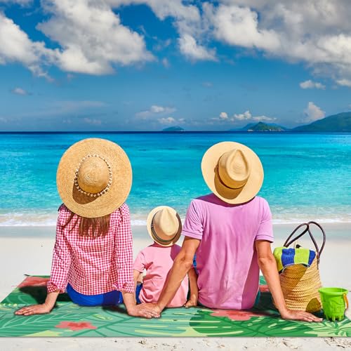 DPWCVM Beach Blanket Waterproof Sandproof Large Beach Mat 83" X 106" for 3-5 Adults Sand Free Mat Quick Drying,Lightweight & Durable with 4 Stakes & 4 Corner Pockets for Beach Camping .(Green) - color: Green, size: 83" X 106"