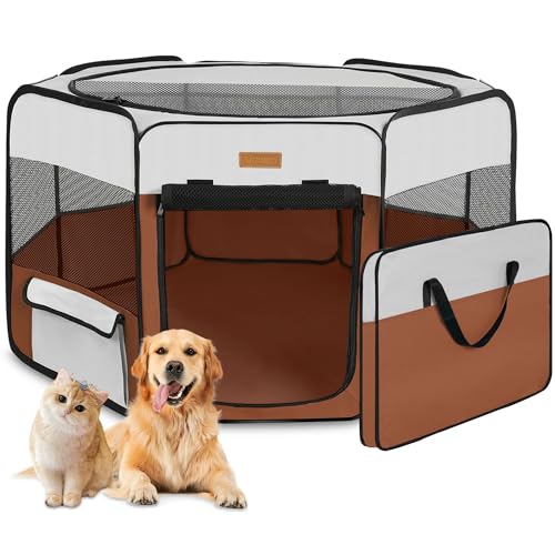Dog Playpen, Portable Pet Play Pen for Cat, Puppies, Rabbits, Chickens, Foldable Large-Capacity Pet Tent for Indoor/Outdoor Travel Camping Brown - color: Brown, size: Large