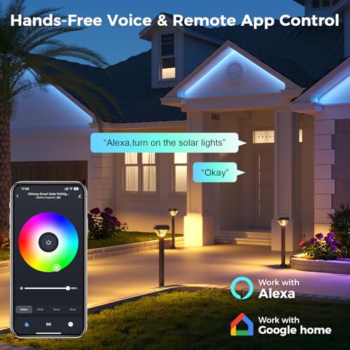 XMCOSY+ Smart Solar Pathway Lights, 150LM Motion Sensor Outdoor Lights, Waterproof, APP Control RGBCW Color Changing Garden Light for Yard Landscape Driveway, Compatible with Alexa, 6 Pack - size: 6 Pack (Includes smart bridge)