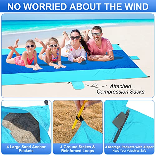 Beach Blanket Waterproof Sandproof Beach Mat 10 x 9ft Extra Large Quick Drying Oversized Lightweight Sand Free Outdoor 120"×108" Picnic Blanket for Vacation Camping Hiking - color: Light Blue