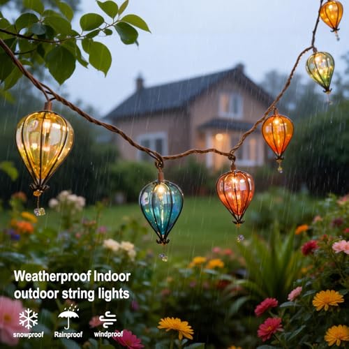 Outdoor String Lights Plug in with 10 Incandescent Bulbs, Multicolor Patio Lights Connectable Weatherproof Decorative Lantern String Lights for Gazebo Porch Bedroom Cottagecore Decor (Hot Air Balloon) - color: Multicolor Hot Air Balloon