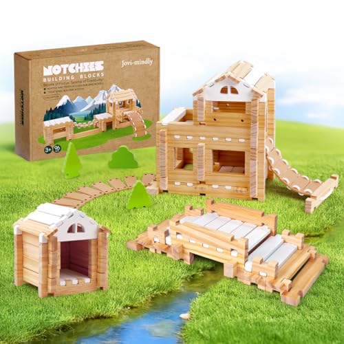 Jovi-mindly＆Notchies 96 PCS Wooden Blocks Wooden Toys with Storage Bag, Preschool Learning Toys Wood Blocks Building for Kids Ages 4-8 Creative Construction Game,FSC Certified,Birthday Toys Gifts - style: Classic Set
